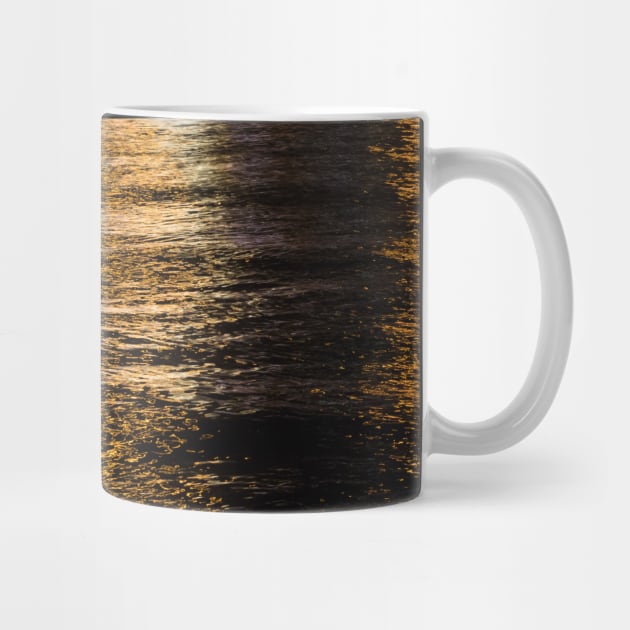 Abstract night lights sea shiny bronze brown black reflection Photo of glistening shining water by PLdesign